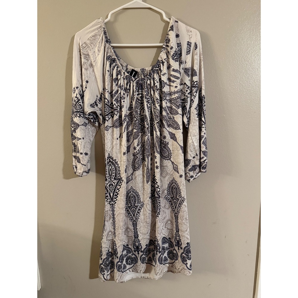 IZABEL LONDON Paisley Print Boho Tunic Dress 3/4 Sleeve large